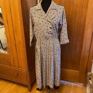 Vintage Liz Roberts Petite Womens 4 Polka Dot Pleated Silky Dress Elastic Waist